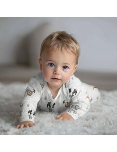 Tissu jersey coton maille côtelé - Safari blanc 2
