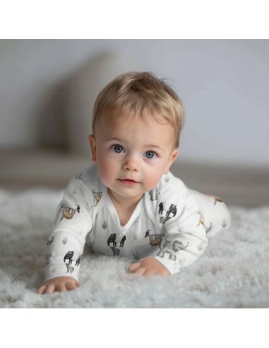 Tissu jersey coton maille côtelé - Safari blanc