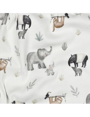 Tissu jersey coton maille côtelé - Safari blanc