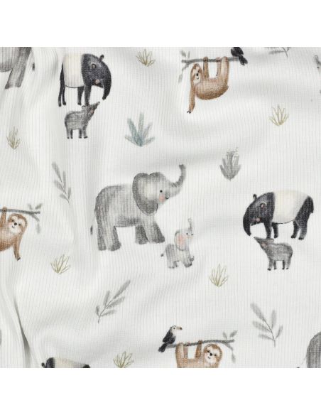 Tissu jersey coton maille côtelé - Safari blanc