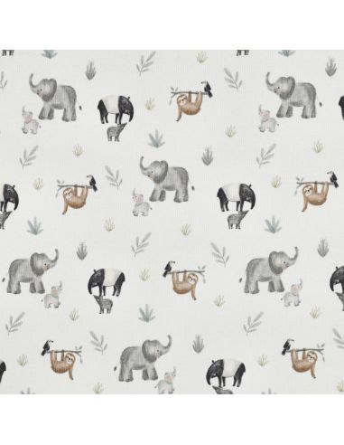 Tissu jersey coton maille côtelé - Safari blanc