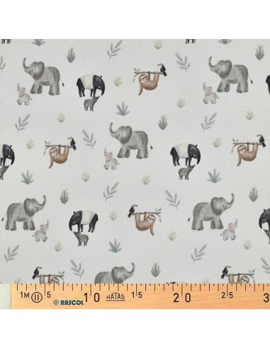 Tissu jersey coton maille côtelé - Safari blanc