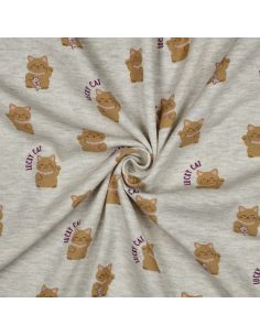 Tissu sweat molleton Lucky cat - Blanc cassé