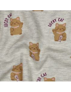 Tissu sweat molleton Lucky cat - Blanc cassé 2