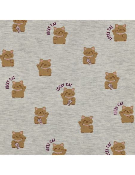 Tissu sweat molleton Lucky cat - Blanc cassé