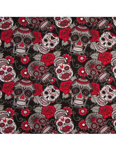 Tissus jersey - Tête de mort - Rouge et noir