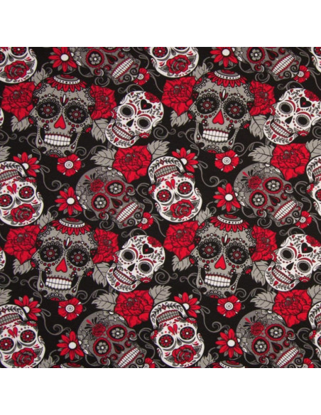 Tissus jersey - Tête de mort - Rouge et noir