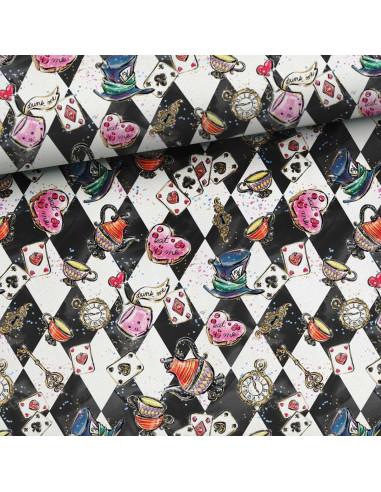 Tissu coton premium - Echiquier Alice au Pays des Merveilles