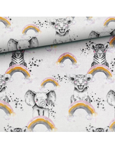 Tissu sweat - Animaux arc-en-ciel