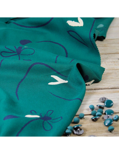 Tissu sergé de viscose Bloom vert émeraude - Églantine & Zoé