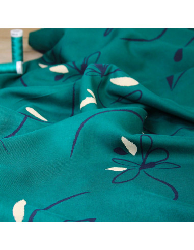 Tissu sergé de viscose Bloom vert émeraude - Églantine & Zoé