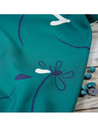 Tissu sergé de viscose Bloom vert émeraude - Églantine & Zoé