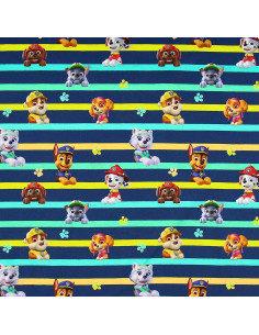Tissu jersey Pat´ Patrouille - Personnages et lignes colorées 2