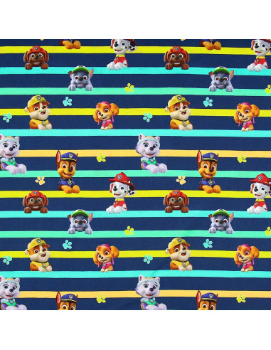 Tissu jersey Pat´ Patrouille - Personnages et lignes colorées