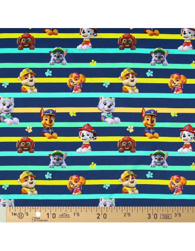 Tissu jersey Pat´ Patrouille - Personnages et lignes colorées