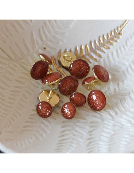Bouton de bottine pailleté or - Caramel