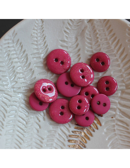 Bouton glitter 2 trous - Fuchsia