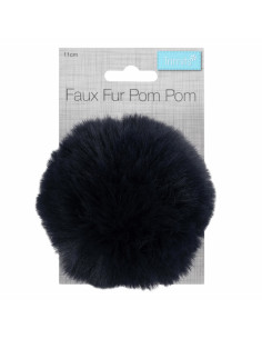 Pompon imitation fourrure 11 cm - Bleu marine 2
