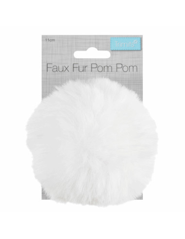 Pompon imitation fourrure 11 cm - Blanc