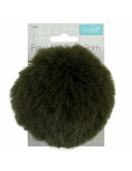 Pompon imitation fourrure 11 cm - Kaki