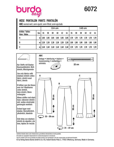 Patron de pantalon - Burda 6072