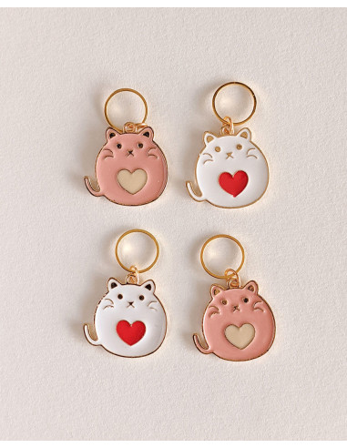 Lot de 4 anneaux marqueurs de maille - Chats coeurs