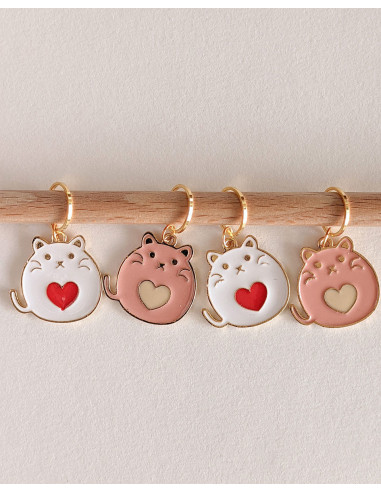 Lot de 4 anneaux marqueurs de maille - Chats coeurs