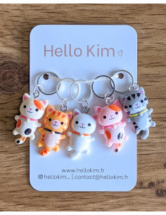 Lot de 5 anneaux marqueurs de maille - Petits chats