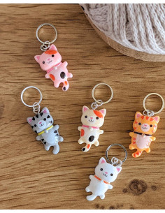 Lot de 5 anneaux marqueurs de maille - Petits chats 2