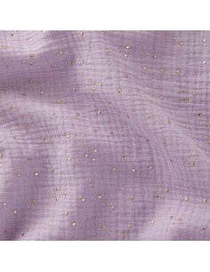 Tissu double gaze de coton mini pois dorés - Lilas clair