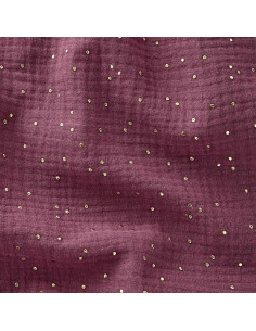 Tissu double gaze de coton mini pois dorés - Bois de rose