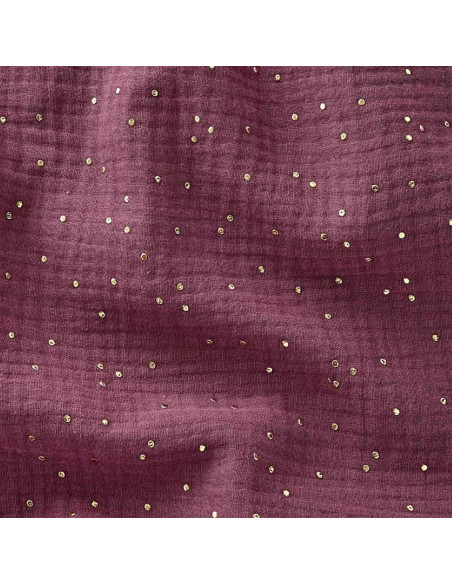 Tissu double gaze de coton mini pois dorés - Bois de rose
