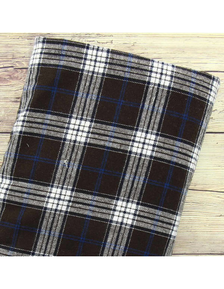 Tissus flanelle tartan écossais - Marron, bleu et blanc