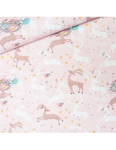Tissu coton premium - Cerf fond rose