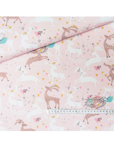 Tissu coton premium - Cerf fond rose 2
