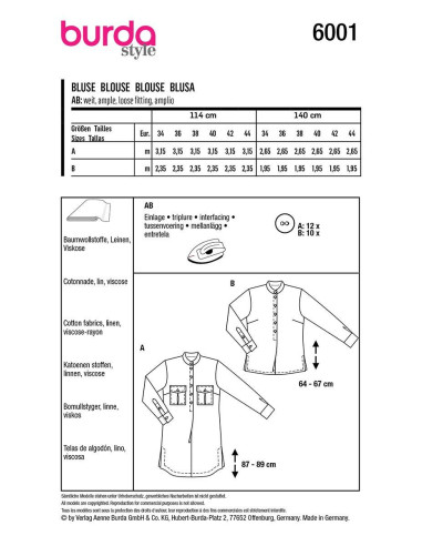 Patron de blouse - Burda 6001