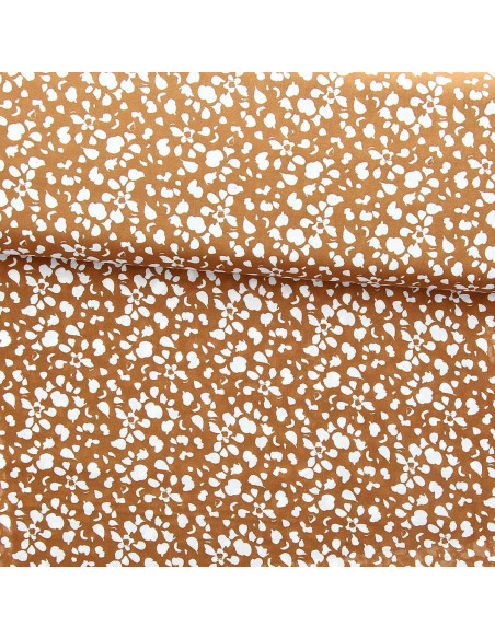 Tissu viscose fantaisie - Rello ocre et blanc