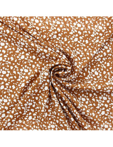 Tissu viscose fantaisie - Rello ocre et blanc