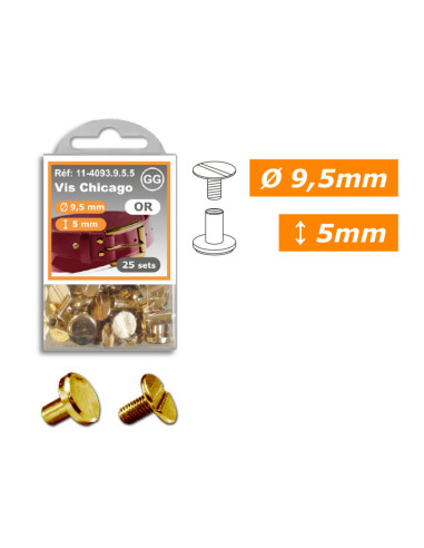 25 sets de vis chicago 9,5 mm x 5 mm - Or
