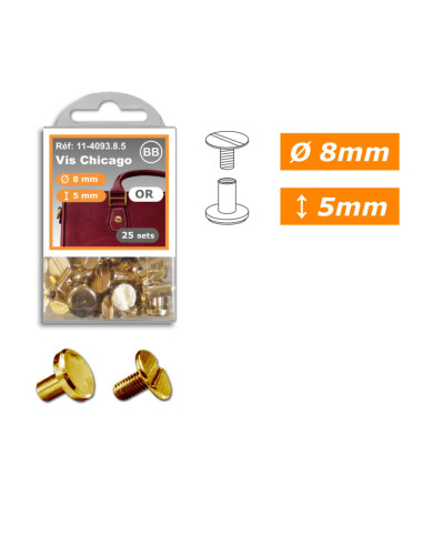 25 sets de vis chicago 8 mm x 5 mm - Or