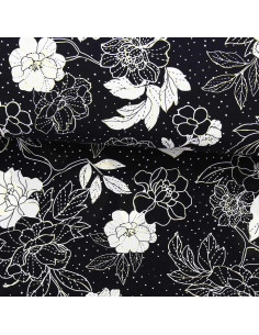 Tissu lycra maillot de bain - Fleurs noir et blanc