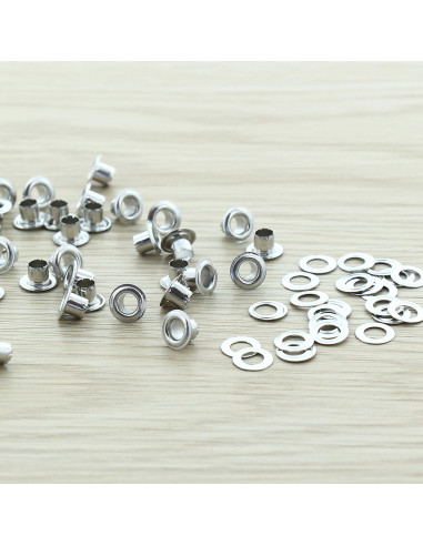 Sachet de 100 oeillets avec rondelles 4 mm - Argent