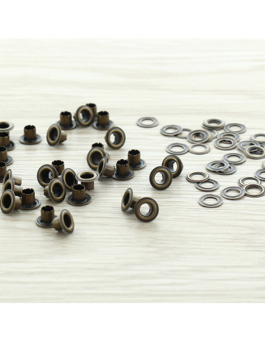 Sachet de 100 oeillets avec rondelles 4 mm - Laiton antique