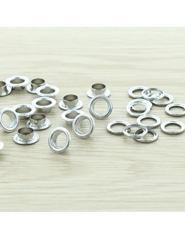 Sachet de 100 oeillets avec rondelles 8 mm - Argent
