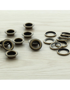 Sachet de 100 oeillets avec rondelles 11 mm - Laiton antique