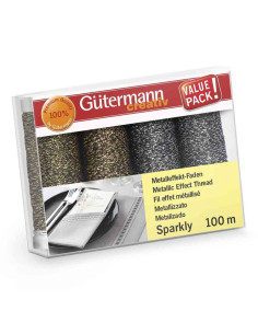 Set de 4 fils à coudre Gütermann Sparkly - Or et argent
