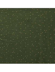 Tissu double gaze de coton mini pois dorés - Fougère