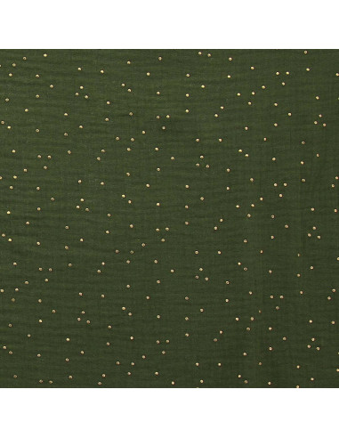Tissu double gaze de coton mini pois dorés - Fougère