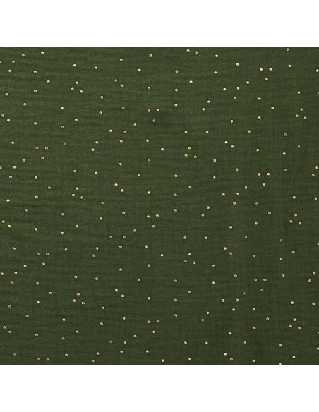 Tissu double gaze de coton mini pois dorés - Fougère