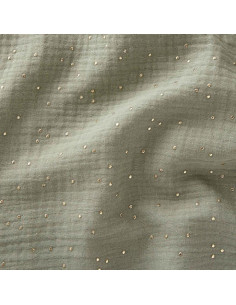 Tissu double gaze de coton mini pois dorés - Verveine